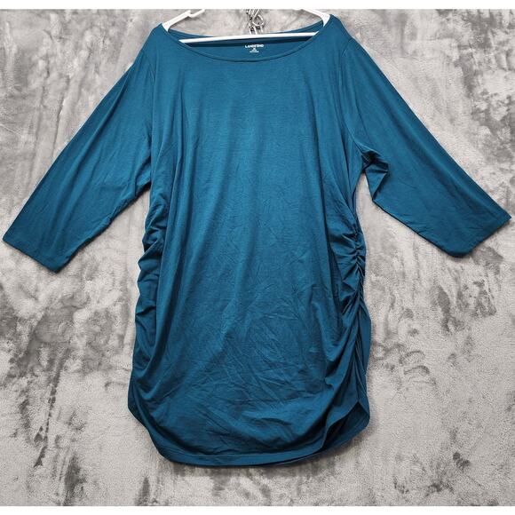 Lands' End Tops - Lands End Top Womens 2X Blue Scoop Neck Crop Sleeve Side Ruched Tunic Casual